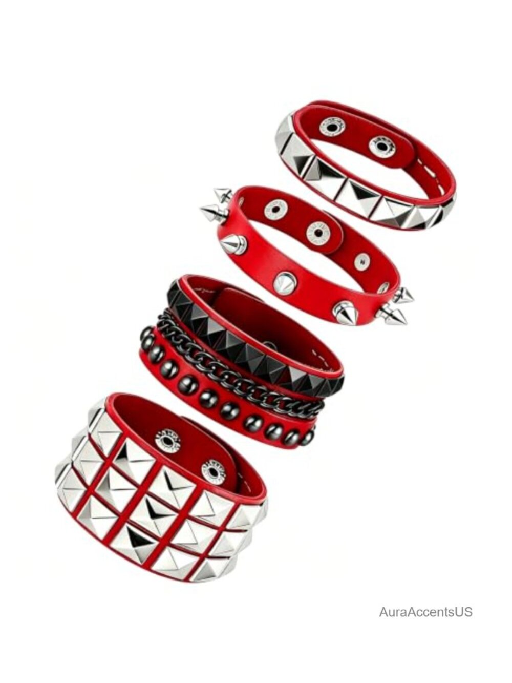 4PC Faux Leather Wrap Bracelets Punk Studded Wrist Cuff Unisex